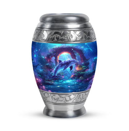 Radiant Dolphin Memorial Cremation Urns - Blue 10-inch, 200 cu in - Yatskia
