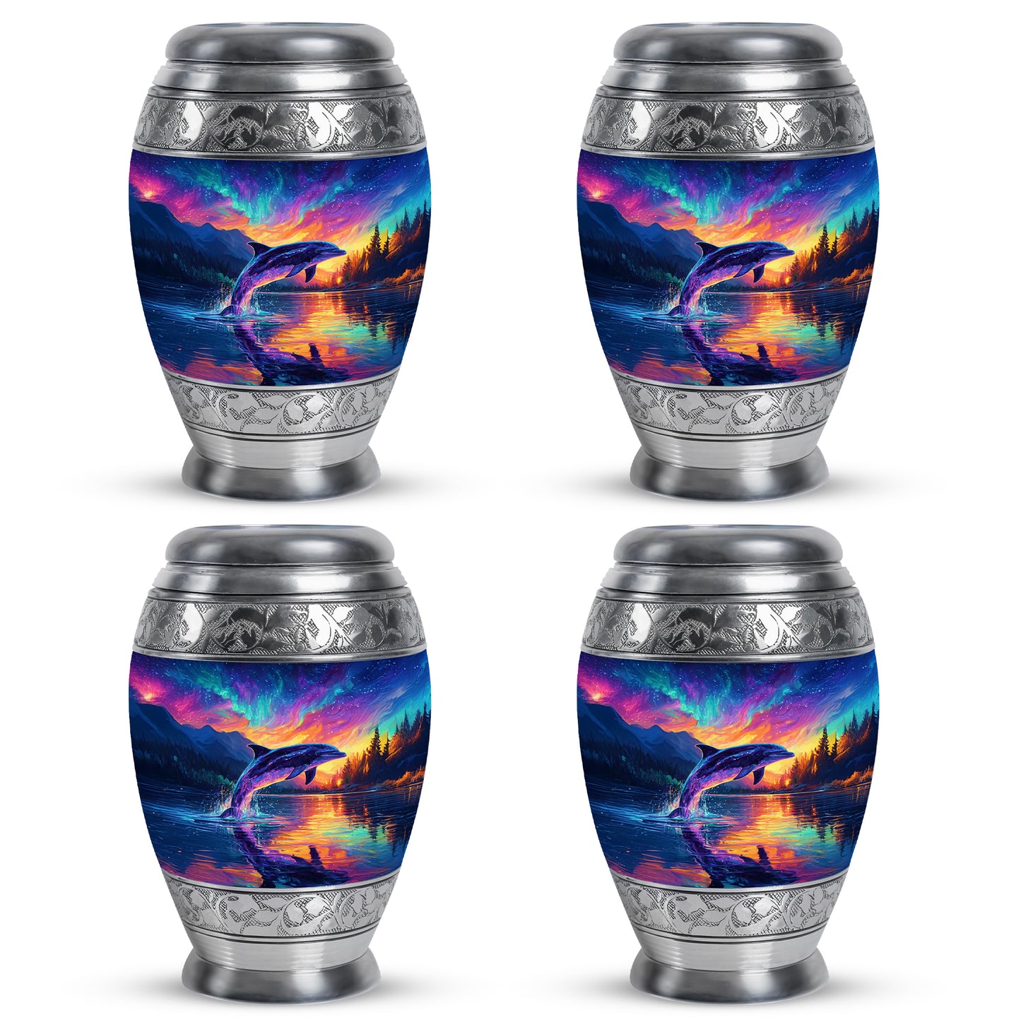 Slate Blue Dolphin Cremation Urn urn with complimentary velvet bag - regal dolphin design with crown-inspired accents - 10 inch aluminum urn for cremated remains
