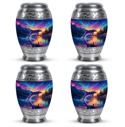Slate Blue Dolphin Cremation Urn urn with complimentary velvet bag - regal dolphin design with crown-inspired accents - 10 inch aluminum urn for cremated remains