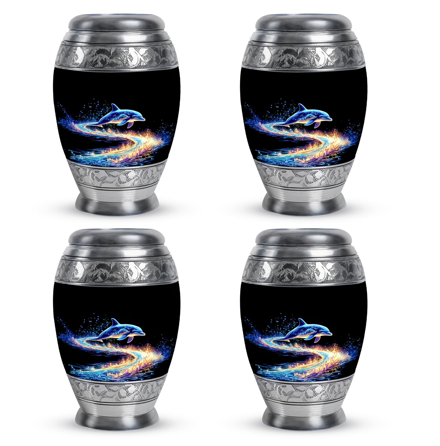 Ebony Dolphin Cremation Urn urn with complimentary velvet bag - regal dolphin design with crown-inspired accents - 10 inch aluminum urn for cremated remains