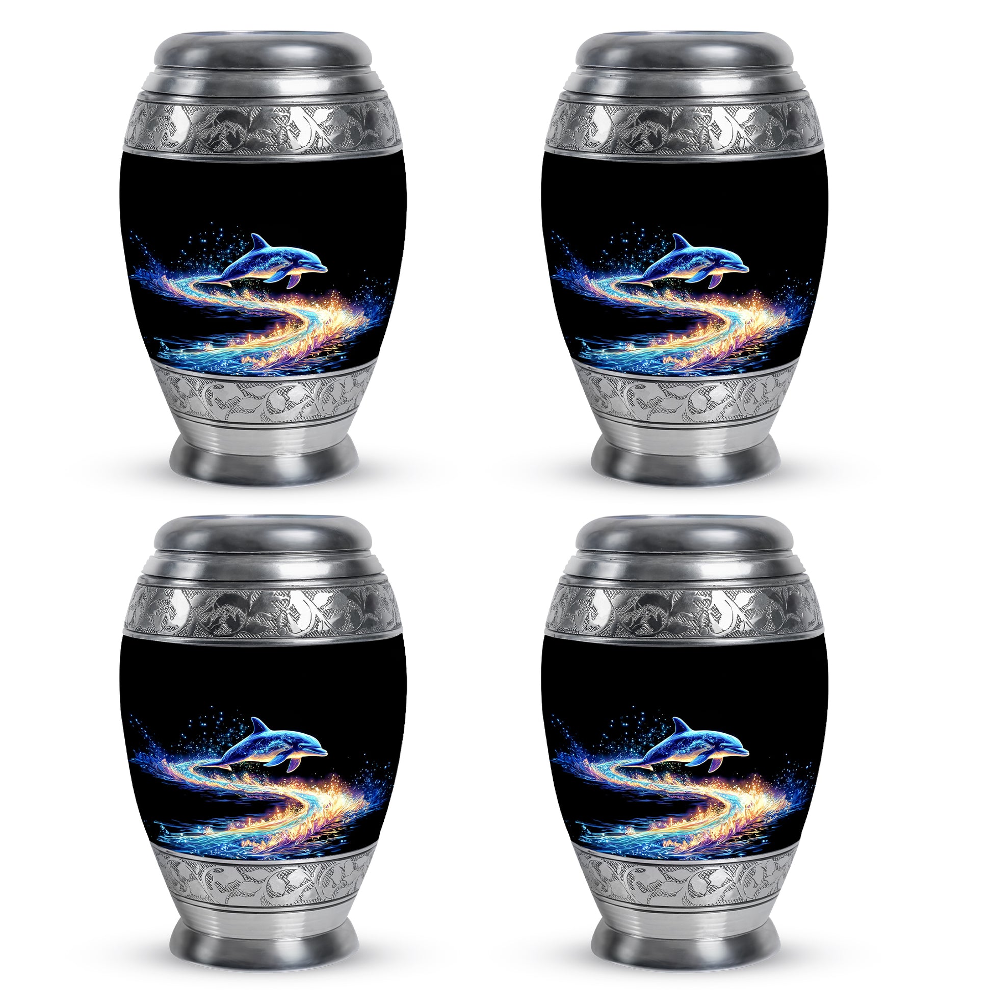 Ebony Dolphin Cremation Urn urn with complimentary velvet bag - regal dolphin design with crown-inspired accents - 10 inch aluminum urn for cremated remains
