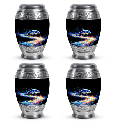 Ebony Dolphin Cremation Urn urn with complimentary velvet bag - regal dolphin design with crown-inspired accents - 10 inch aluminum urn for cremated remains