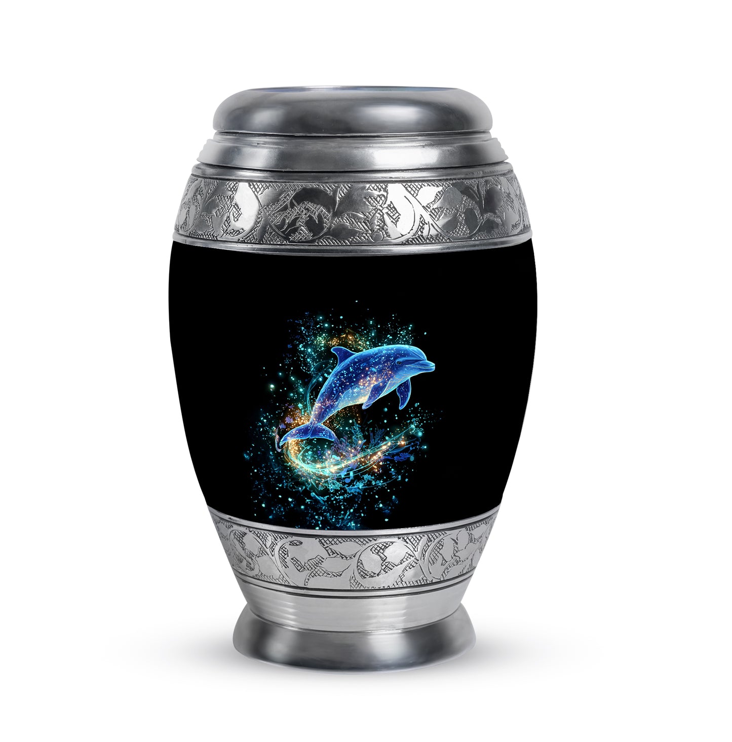 Personalized Black Heavenly Dolphin Cremation Urns for Human Ashes - 10-inch, 200 cu in - Yatskia