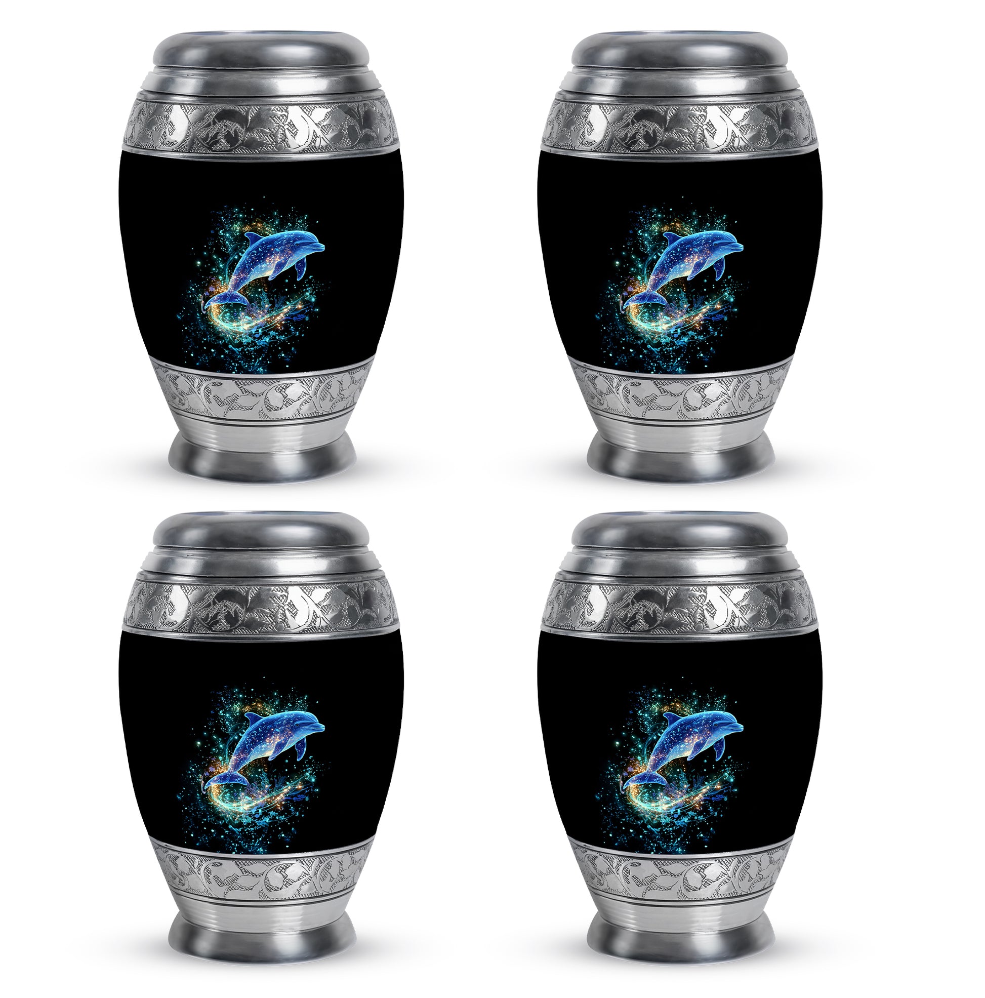 Ebony Dolphin Cremation Urn urn with complimentary velvet bag - regal dolphin design with crown-inspired accents - 10 inch aluminum urn for cremated remains