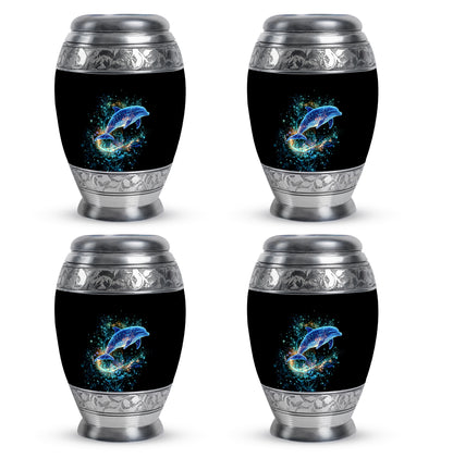 Ebony Dolphin Cremation Urn urn with complimentary velvet bag - regal dolphin design with crown-inspired accents - 10 inch aluminum urn for cremated remains