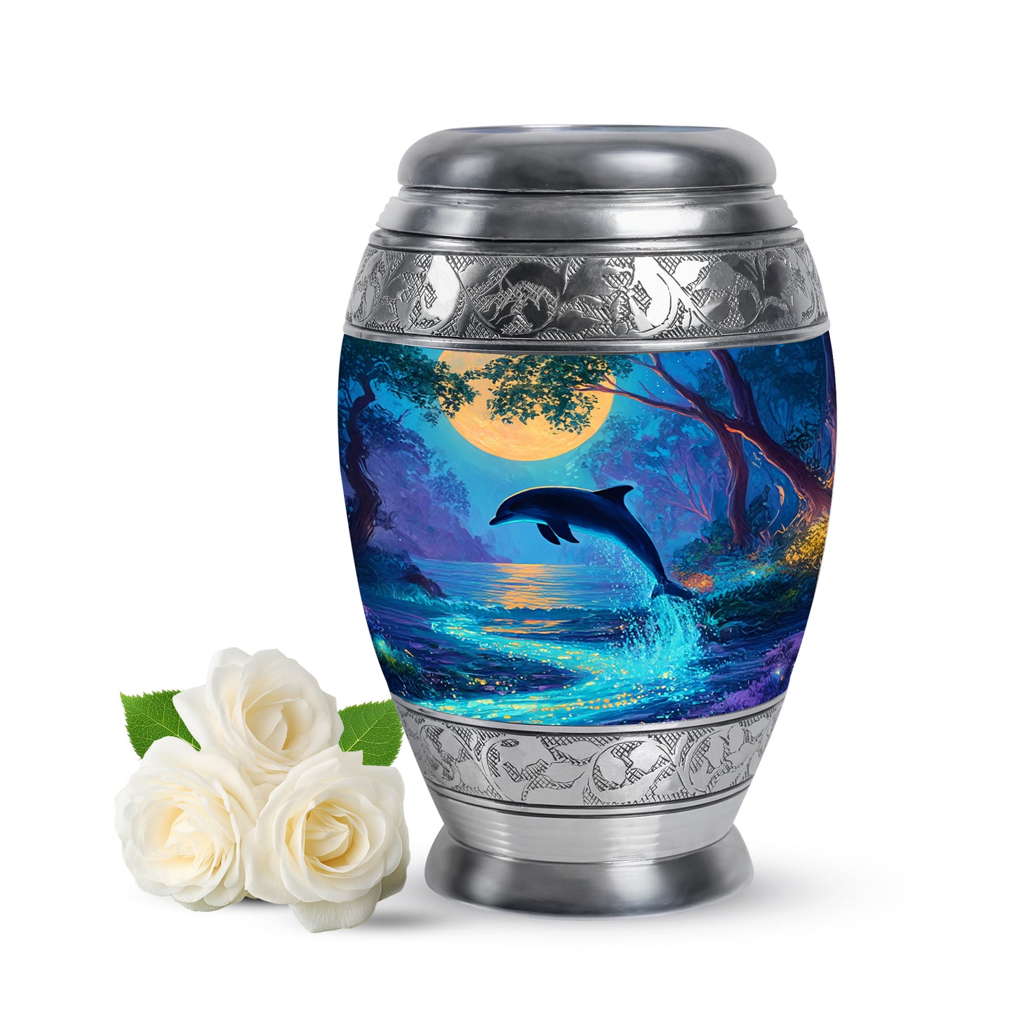 Personalized Teal Sovereign Dolphin Cremation Urns for Human Ashes - 10-inch, 200 cu in - Yatskia