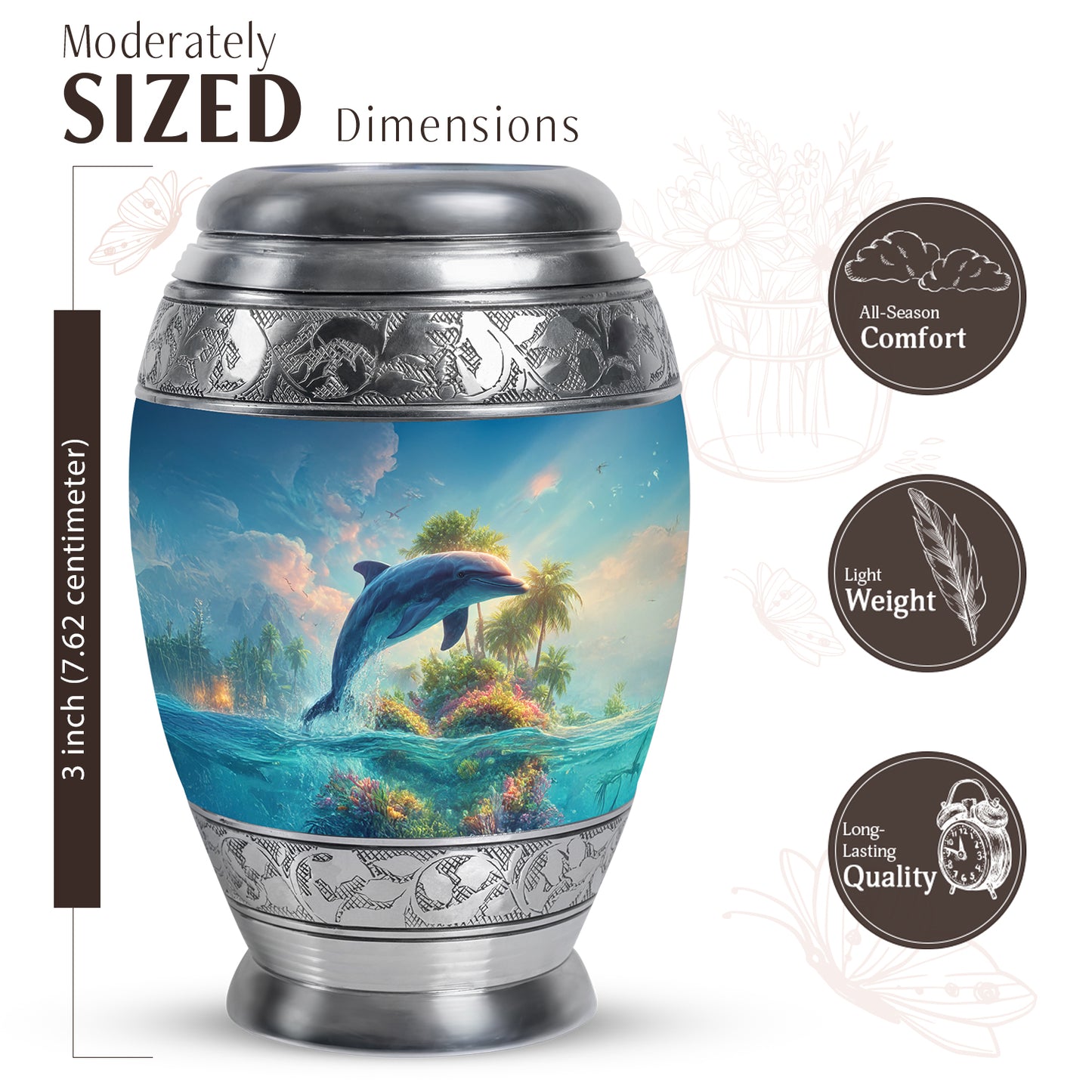 Indigo Dolphin Cremation Urn lifestyle display on memorial shelf - regal dolphin design with crown-inspired accents - mini keepsake memorial for portion of cremation ashes
