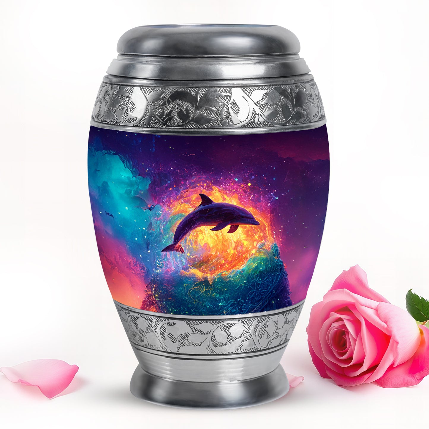 Personalized Purple Heavenly Dolphin Cremation Urns for Human Ashes - 10-inch, 200 cu in - Yatskia