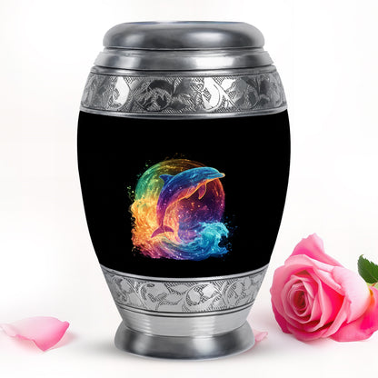 Ethereal Dolphin Memorial Cremation Urns - Black 10-inch, 200 cu in - Yatskia