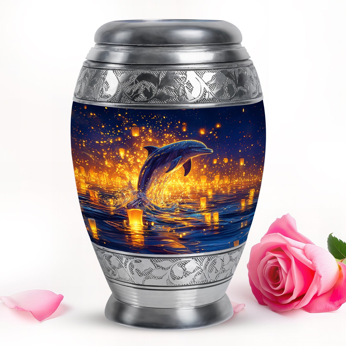 Blue Beloved Dolphin Cremation Urns for Human Ashes - 10-inch, 200 cu in - Yatskia