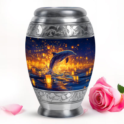 Blue Beloved Dolphin Cremation Urns for Human Ashes - 10-inch, 200 cu in - Yatskia