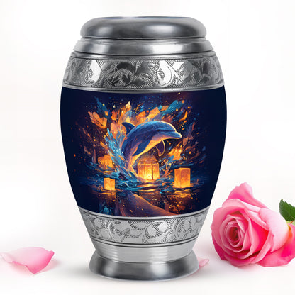 Blue Serene Dolphin Memorial Urn for Ashes - 10-inch, 200 cu in - Yatskia