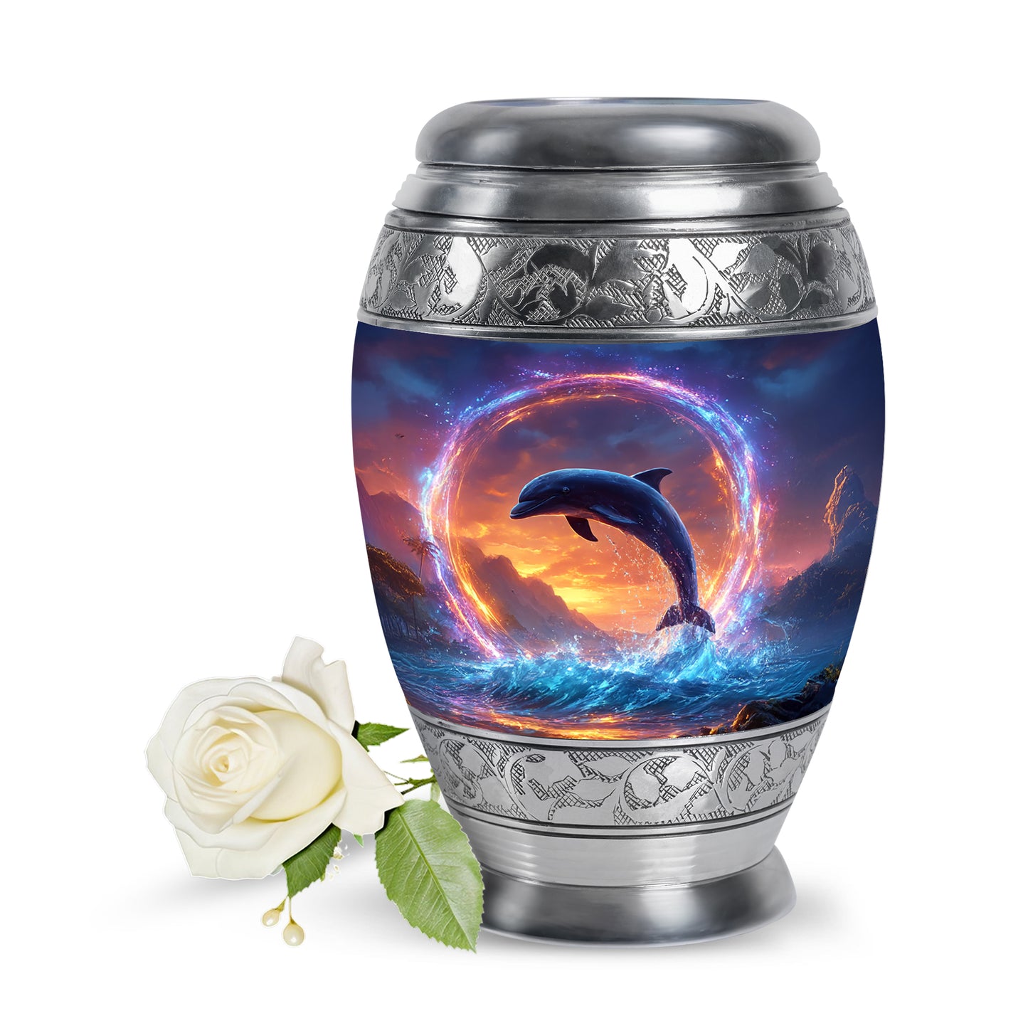Personalized Dolphin Cremation Urns - Tranquil Blue 10-inch, 200 cu in - Yatskia