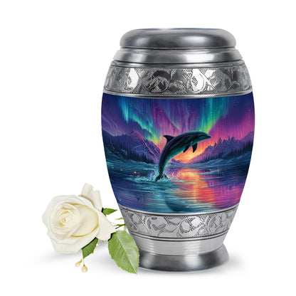 Personalized Blue Steadfast Dolphin Cremation Urns for Human Ashes - 10-inch, 200 cu in - Yatskia