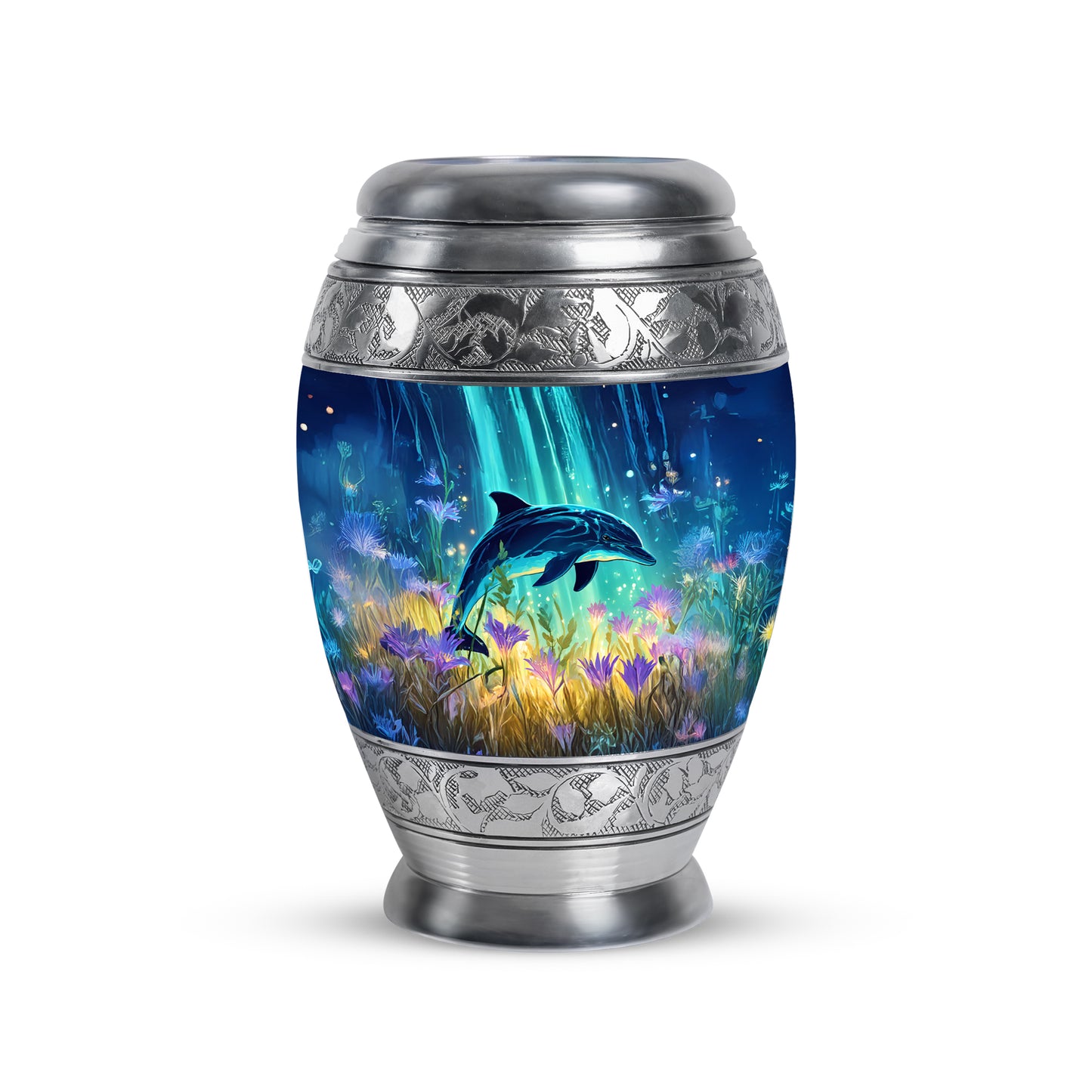 Personalized Dolphin Cremation Urns - Eminent Blue 10-inch, 200 cu in - Yatskia