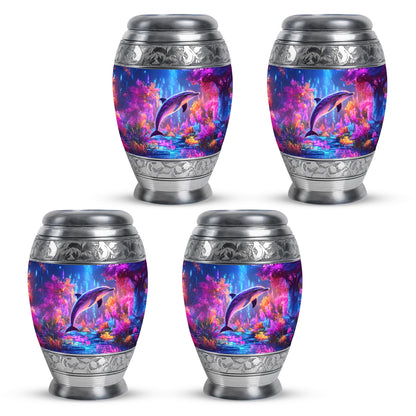 Indigo Dolphin Cremation Urn urn with complimentary velvet bag - regal dolphin design with crown-inspired accents - 10 inch aluminum urn for cremated remains