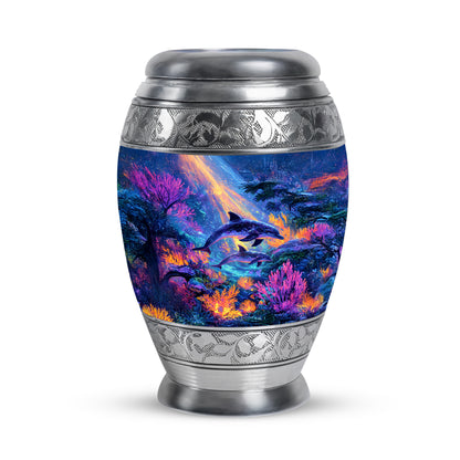 Stunning Blue Dolphin Devotion Urn for Human Ashes - 10-inch, 200 cu in - Yatskia