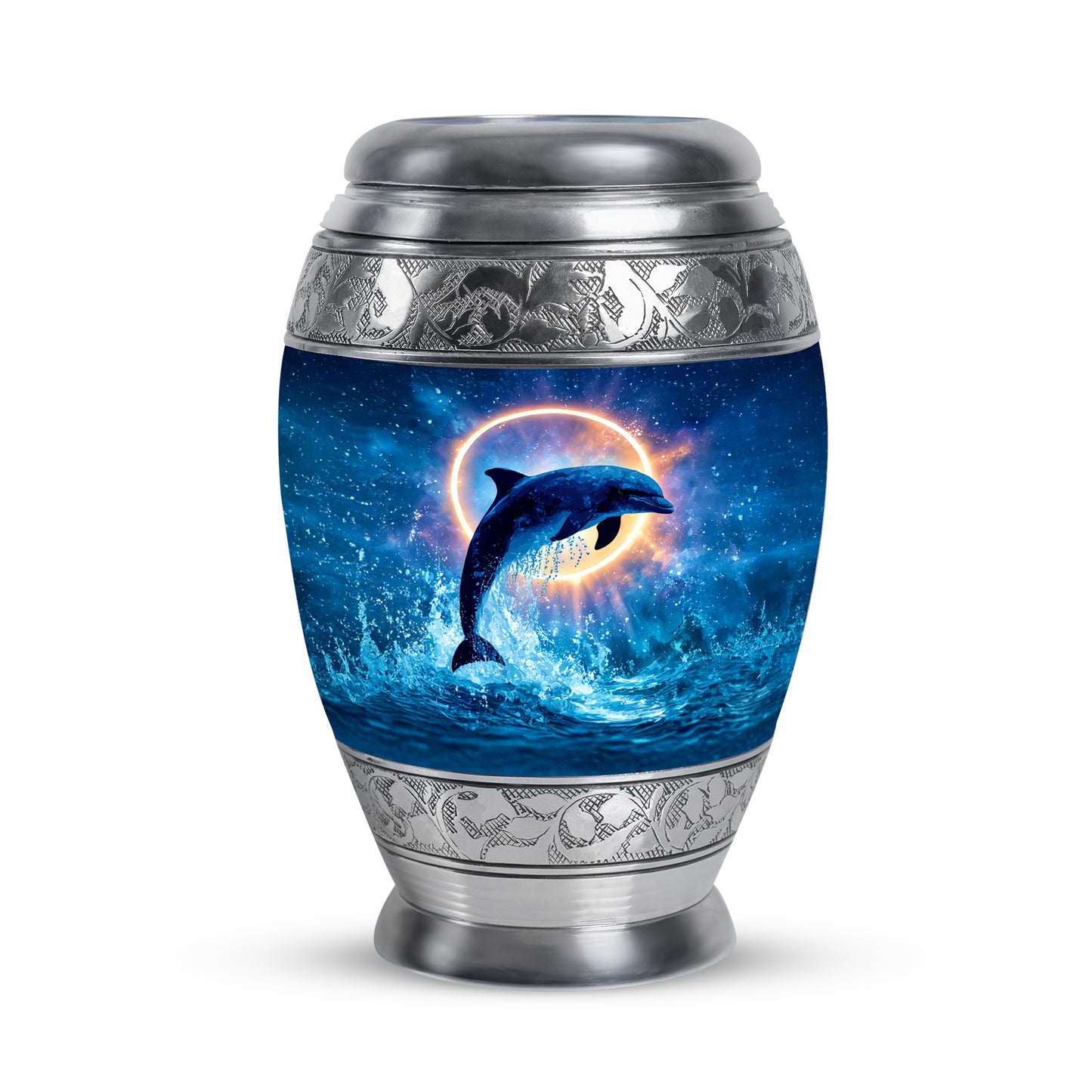 Blue Dolphin Blessing Cremation Urns for Human Ashes - 10-inch, 200 cu in - Yatskia