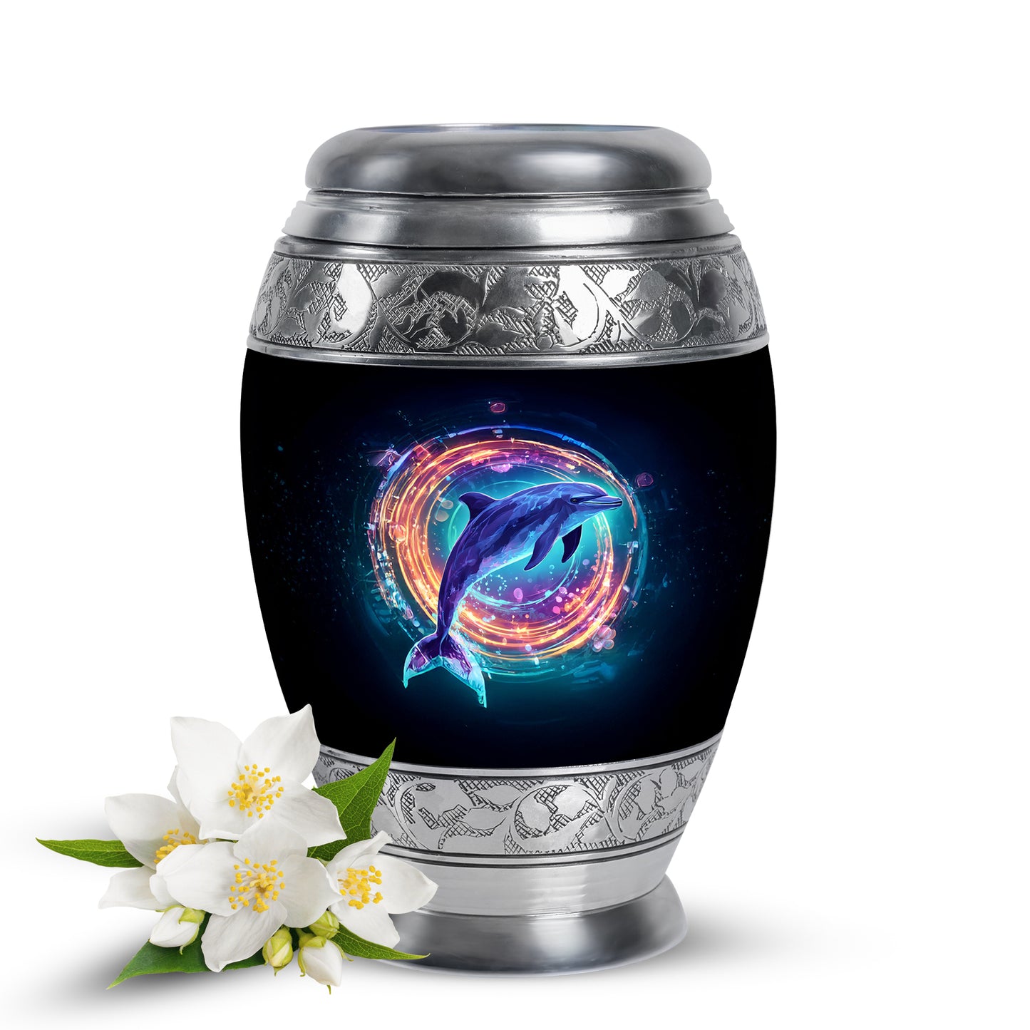 Black Serene Dolphin Memorial Urn for Ashes - 10-inch, 200 cu in - Yatskia