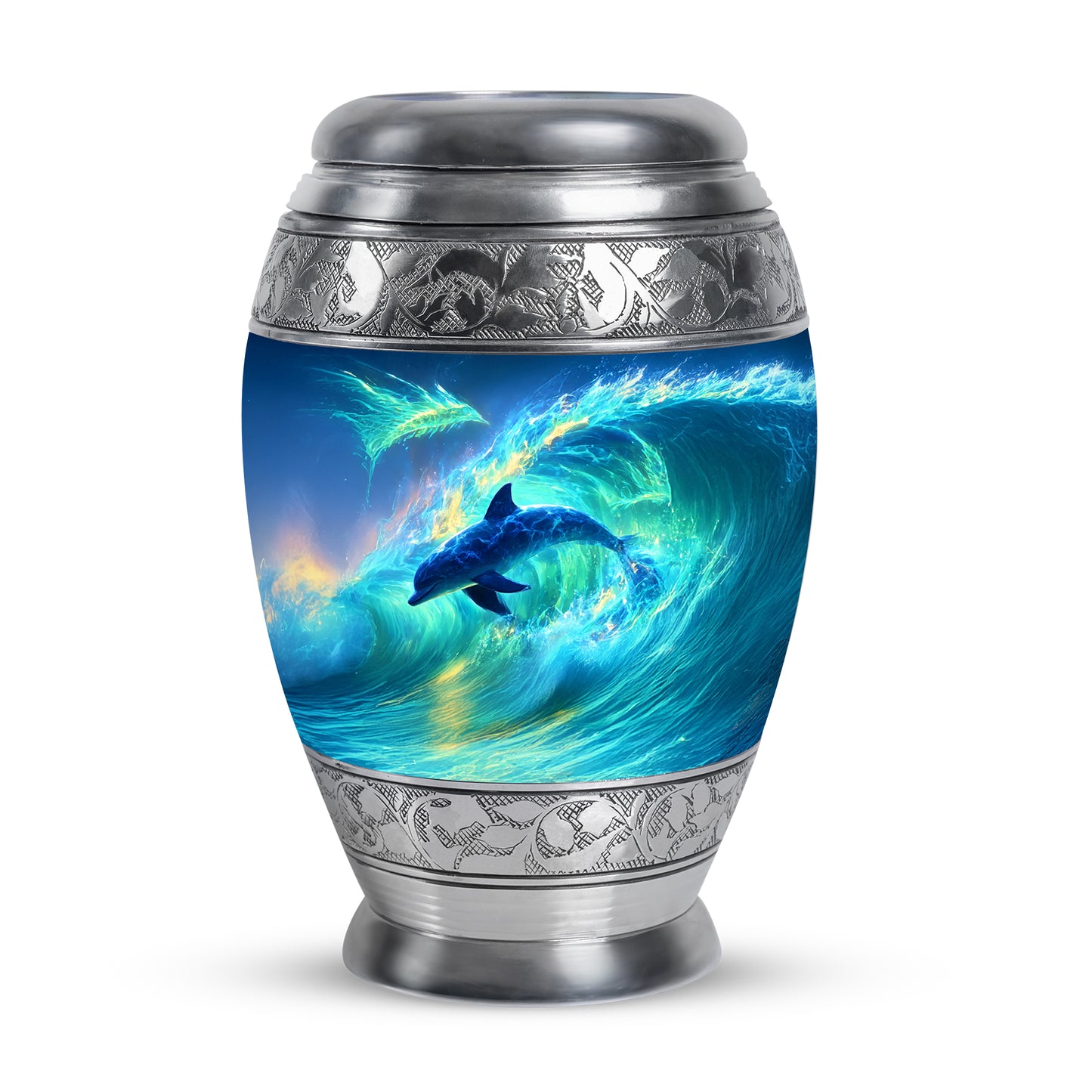Resplendent Blue Dolphin Cremation Urn for Ashes - 10-inch, 200 cu in - Yatskia