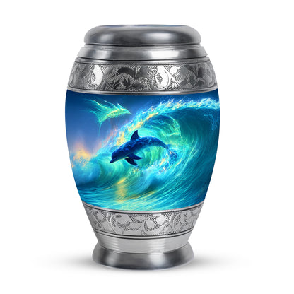 Resplendent Blue Dolphin Cremation Urn for Ashes - 10-inch, 200 cu in - Yatskia
