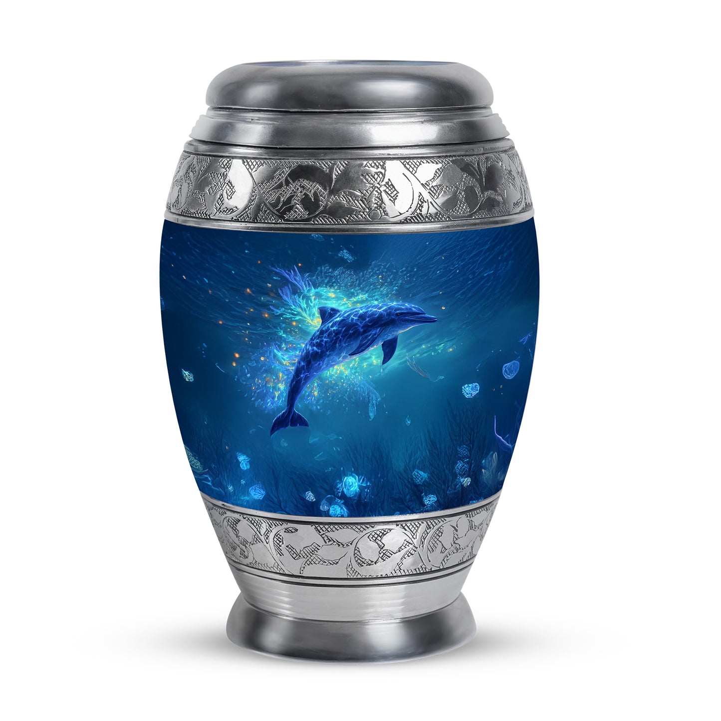 Distinguished Blue Dolphin Cremation Urn for Ashes - 10-inch, 200 cu in - Yatskia