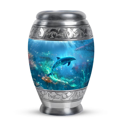 Resplendent Blue Dolphin Cremation Urn for Ashes - 10-inch, 200 cu in - Yatskia