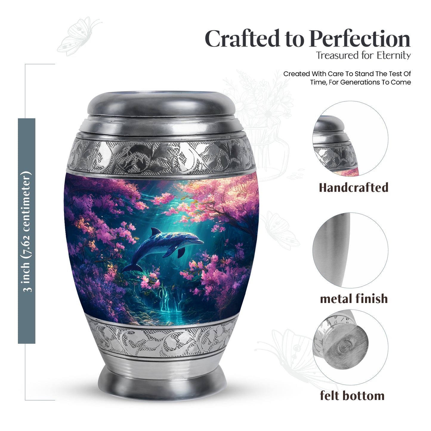 Rose Pink Dolphin Cremation Urn lifestyle display on memorial shelf - regal dolphin design with crown-inspired accents - mini keepsake memorial for portion of cremation ashes