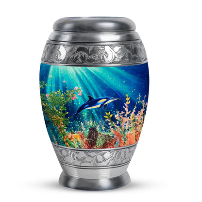 Resplendent Teal Dolphin Cremation Urn for Ashes - 10-inch, 200 cu in - Yatskia