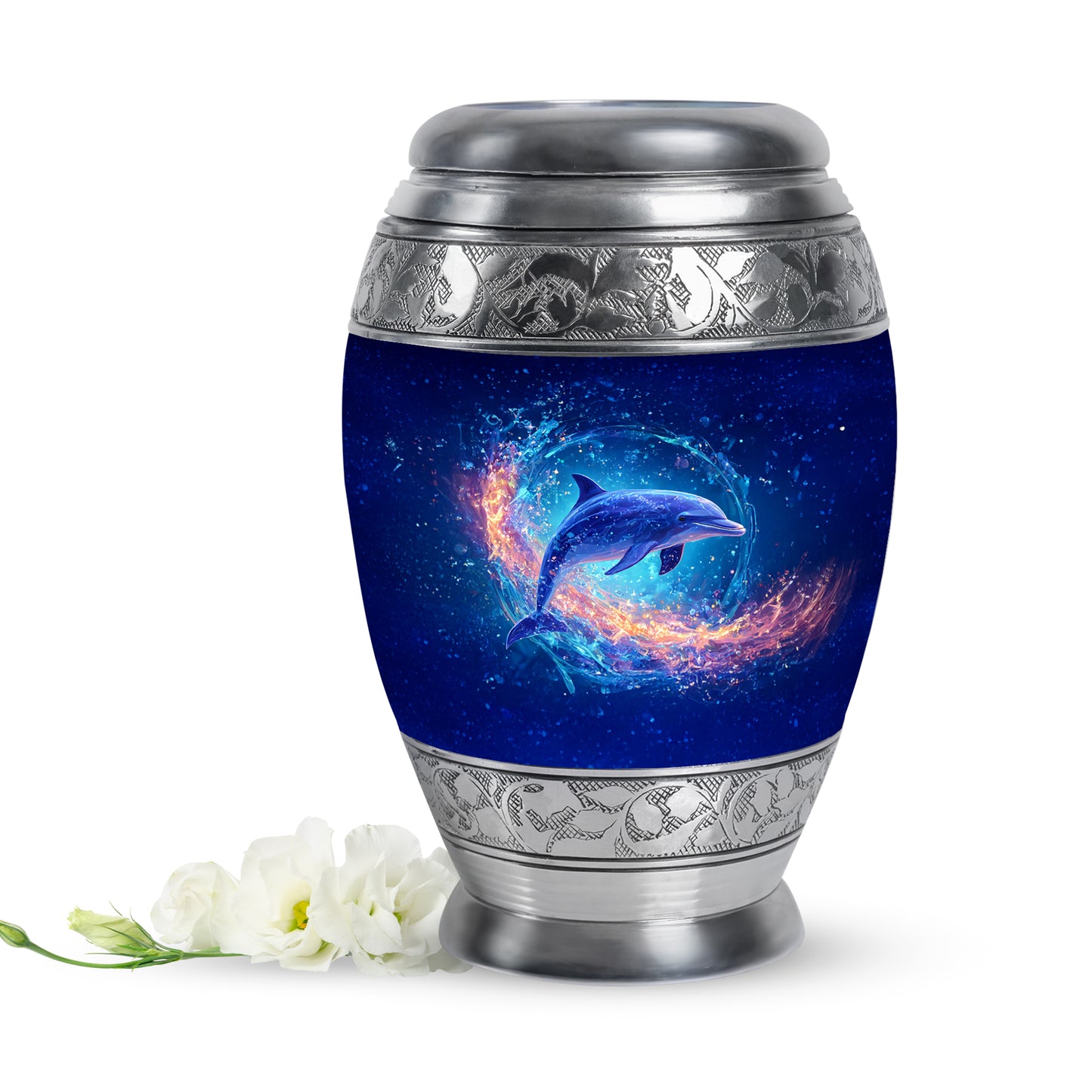 Blue Resounding Dolphin Memorial Urn for Ashes - 10-inch, 200 cu in - Yatskia