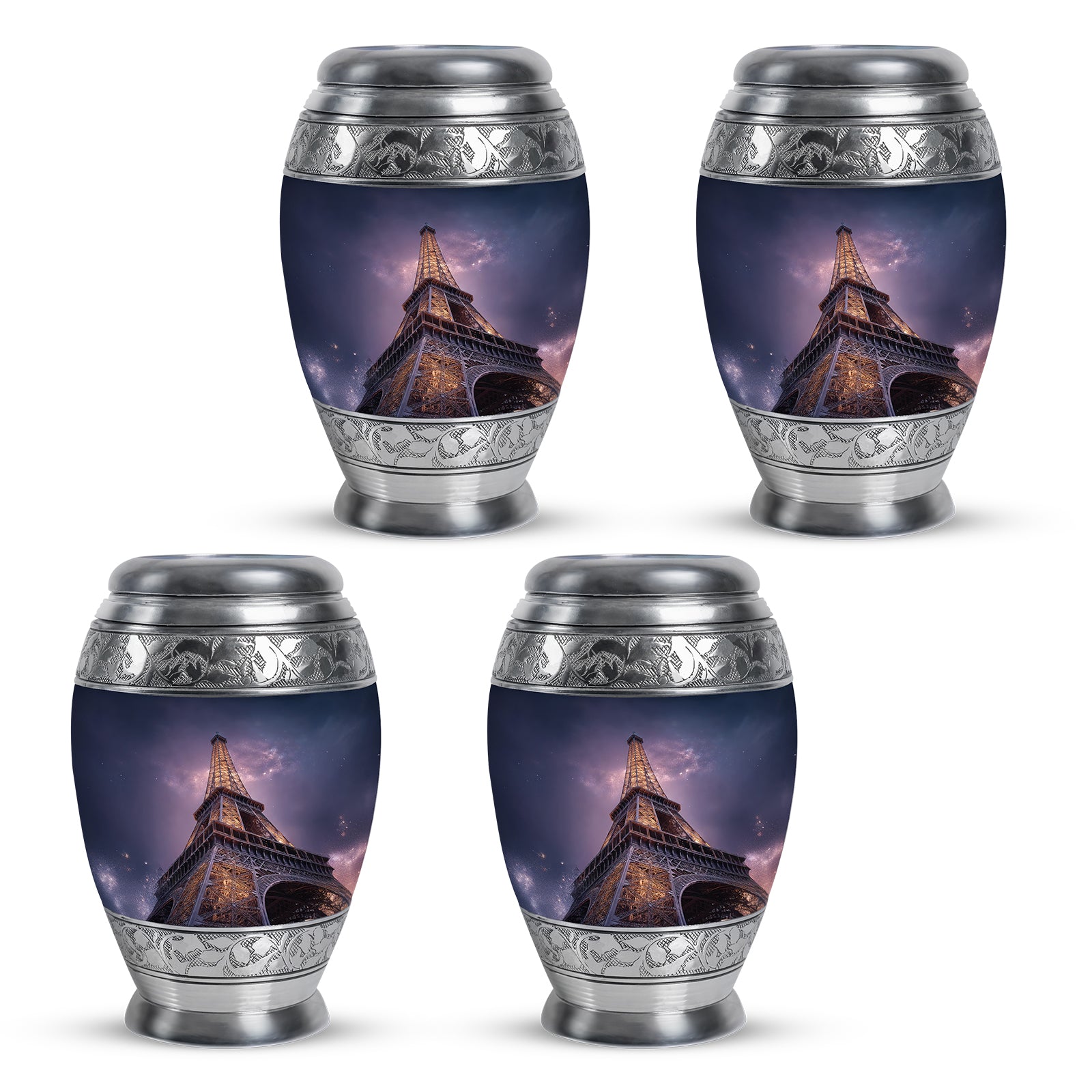 Pastel Blue Eiffel Tower Cremation Urn urn with complimentary velvet bag - regal eiffel tower design with crown-inspired accents - 10 inch aluminum urn for cremated remains