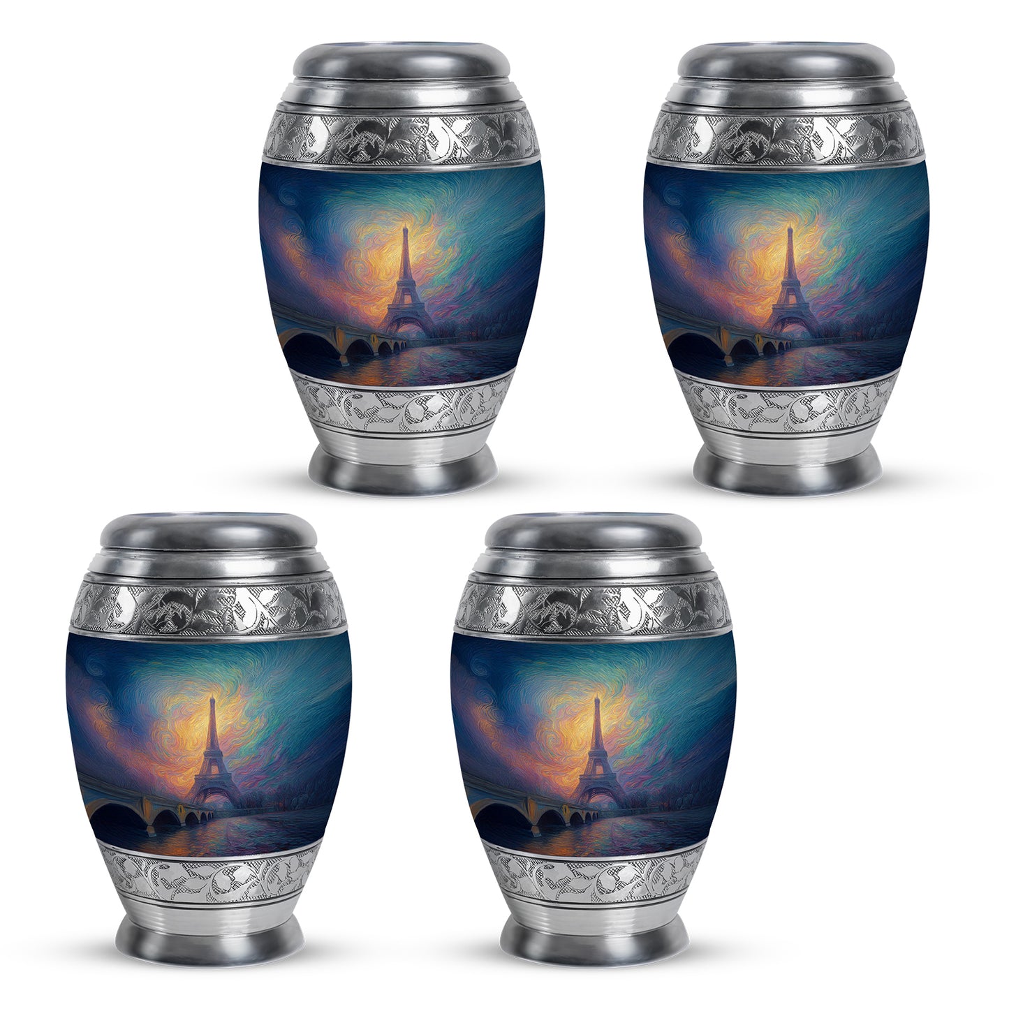 Celestial Blue Eiffel Tower Cremation Urn urn with complimentary velvet bag - regal eiffel tower design with crown-inspired accents - 10 inch aluminum urn for cremated remains