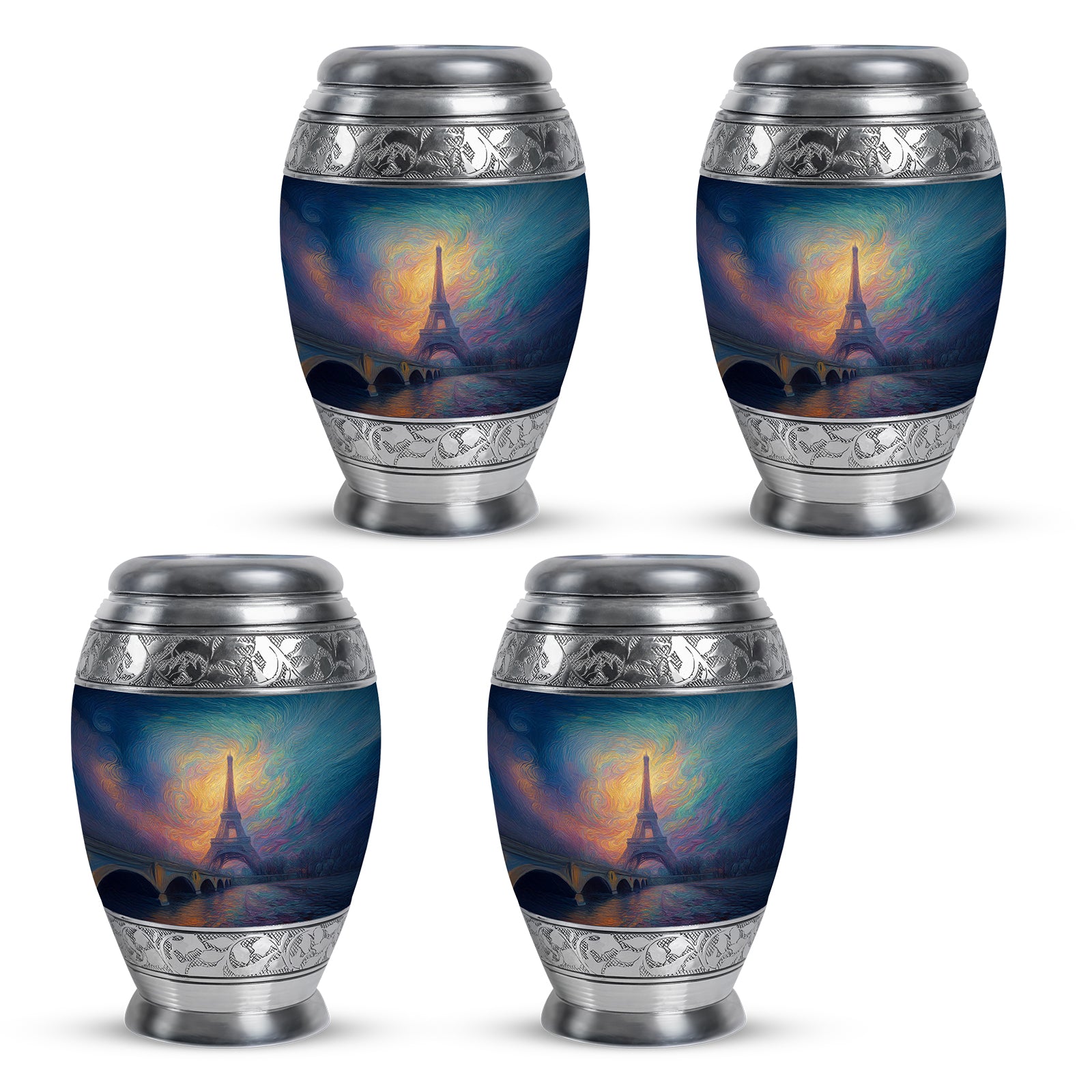 Celestial Blue Eiffel Tower Cremation Urn urn with complimentary velvet bag - regal eiffel tower design with crown-inspired accents - 10 inch aluminum urn for cremated remains