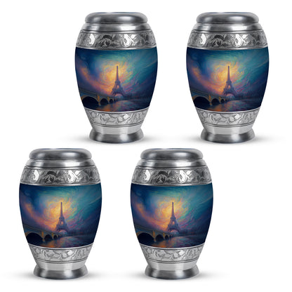 Celestial Blue Eiffel Tower Cremation Urn urn with complimentary velvet bag - regal eiffel tower design with crown-inspired accents - 10 inch aluminum urn for cremated remains