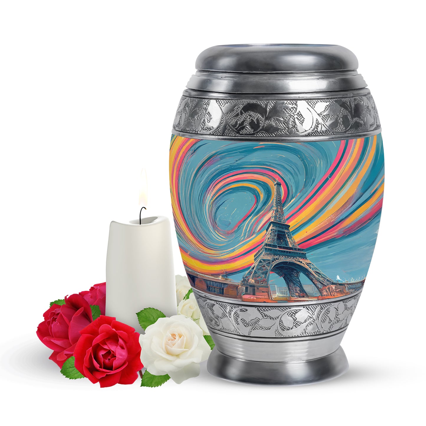 Radiant Eiffel Tower Memorial Cremation Urns - Teal 10-inch, 200 cu in - Yatskia
