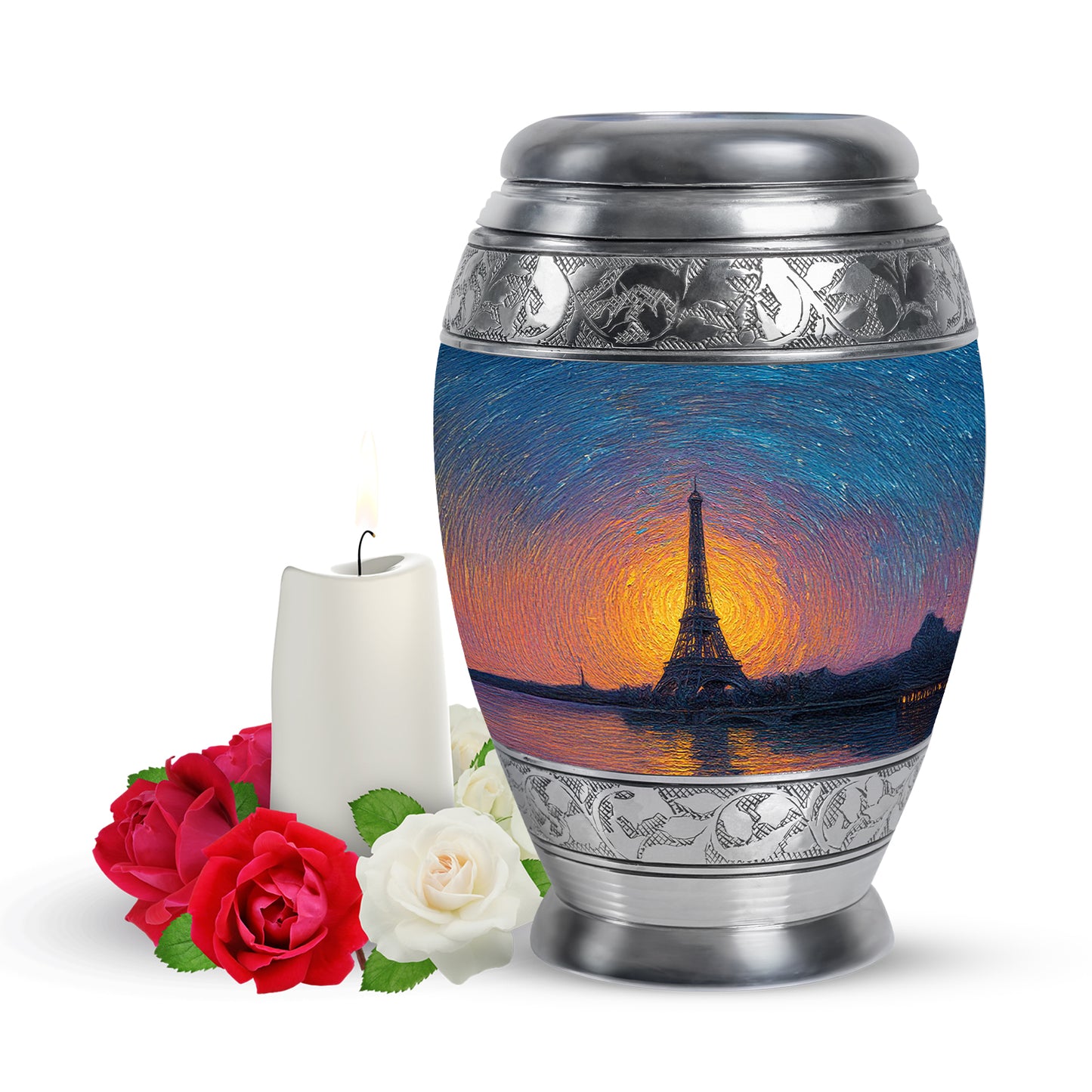 Regal Eiffel Tower Memorial Cremation Urns - Blue 10-inch, 200 cu in - Yatskia