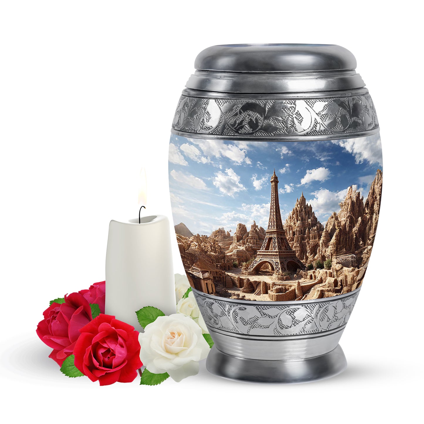 Divine Blue Eiffel Tower Cremation Urn for Ashes - 10-inch, 200 cu in - Yatskia