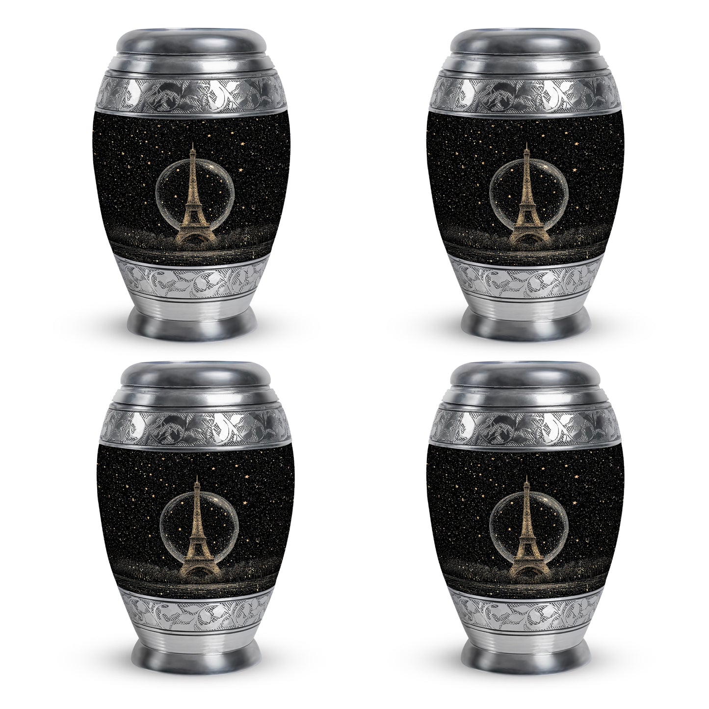 Glossy Black Eiffel Tower Cremation Urn urn with complimentary velvet bag - regal eiffel tower design with crown-inspired accents - 10 inch aluminum urn for cremated remains