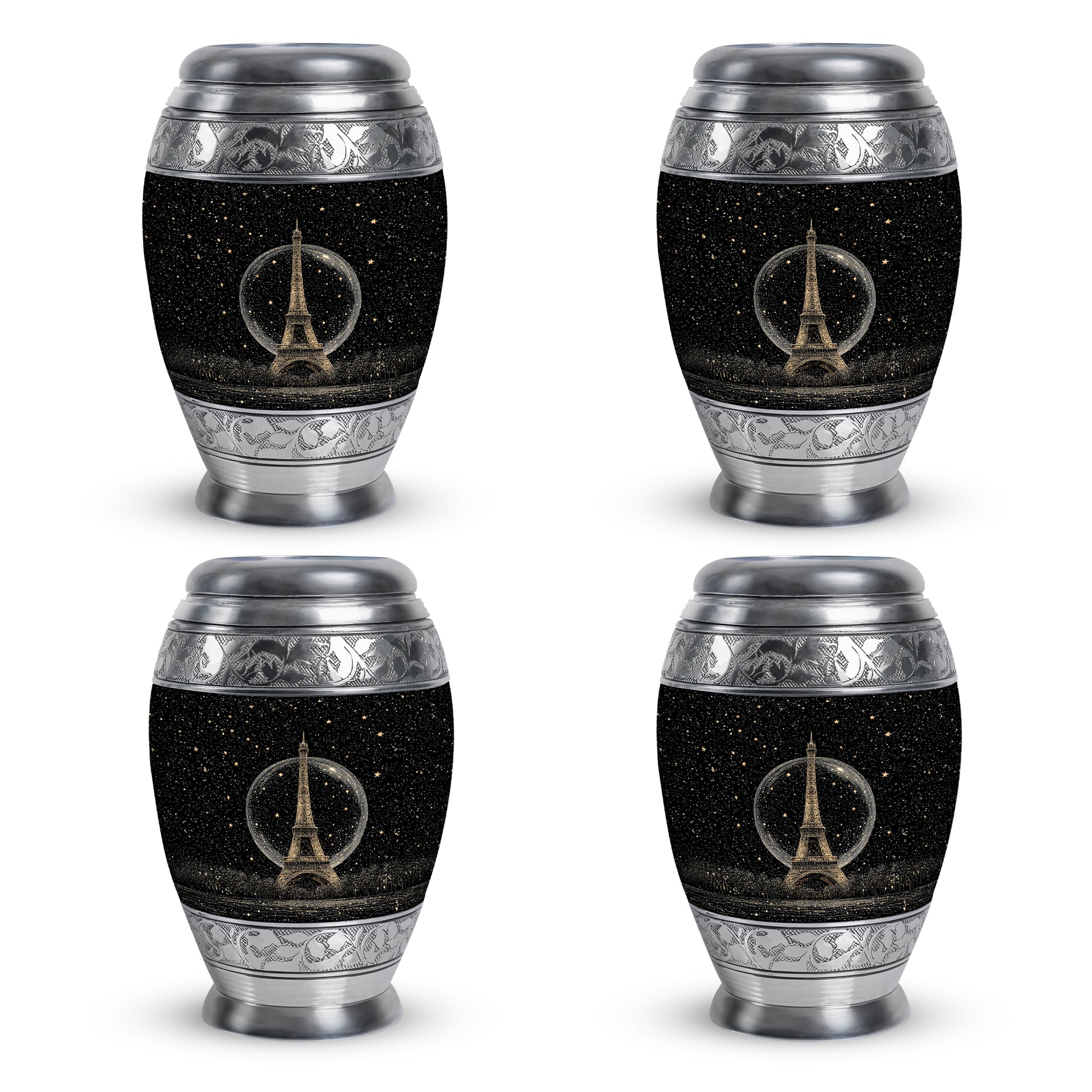 Glossy Black Eiffel Tower Cremation Urn urn with complimentary velvet bag - regal eiffel tower design with crown-inspired accents - 10 inch aluminum urn for cremated remains