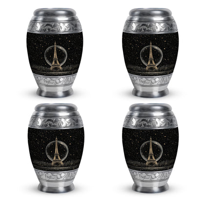 Glossy Black Eiffel Tower Cremation Urn urn with complimentary velvet bag - regal eiffel tower design with crown-inspired accents - 10 inch aluminum urn for cremated remains
