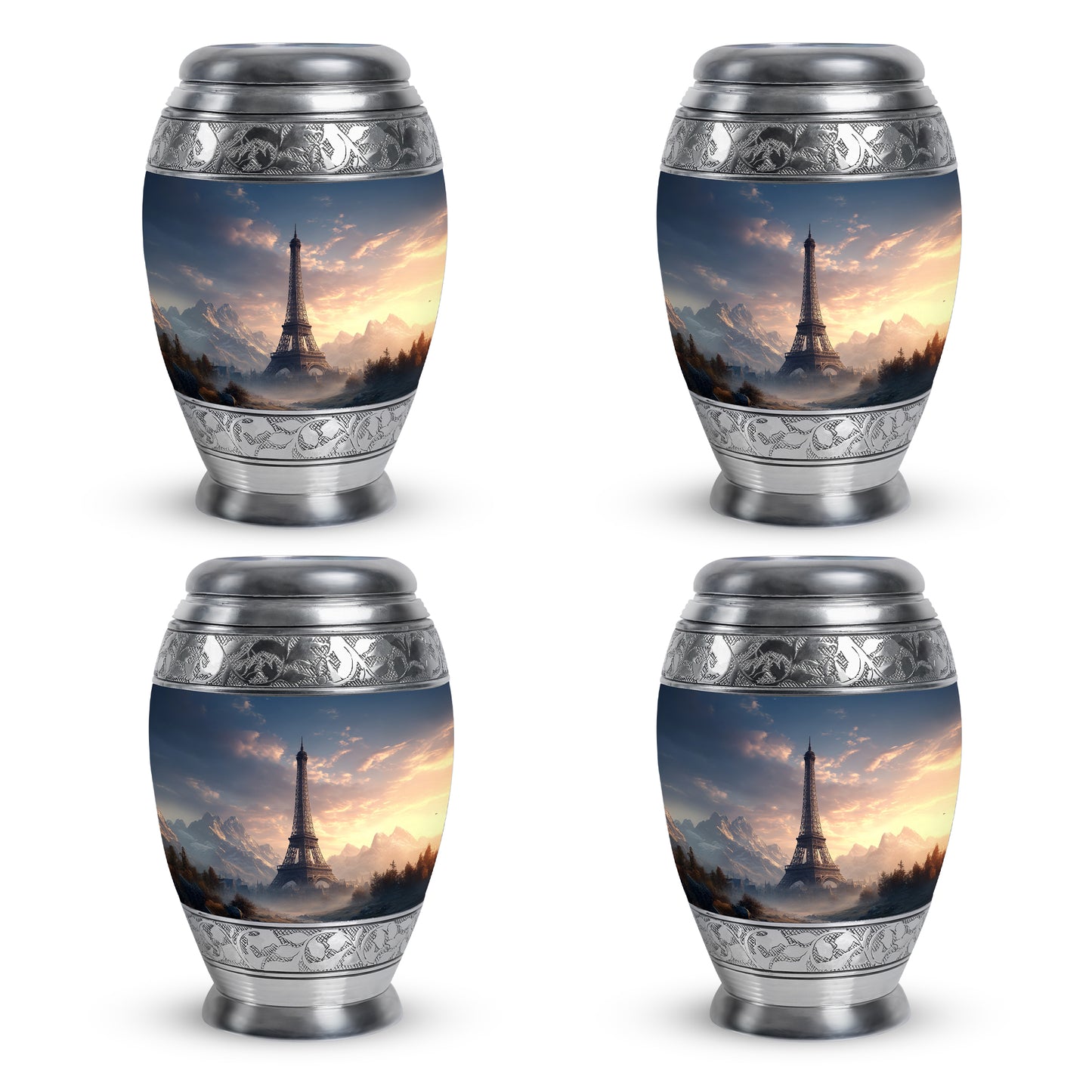 Pastel Blue Eiffel Tower Cremation Urn urn with complimentary velvet bag - regal eiffel tower design with crown-inspired accents - 10 inch aluminum urn for cremated remains