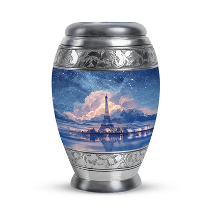 Blue Stately Eiffel Tower Cremation Urns for Human Ashes - 10-inch, 200 cu in - Yatskia