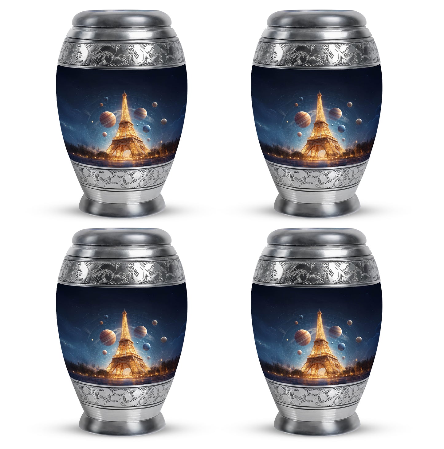 Slate Blue Eiffel Tower Cremation Urn urn with complimentary velvet bag - regal eiffel tower design with crown-inspired accents - 10 inch aluminum urn for cremated remains