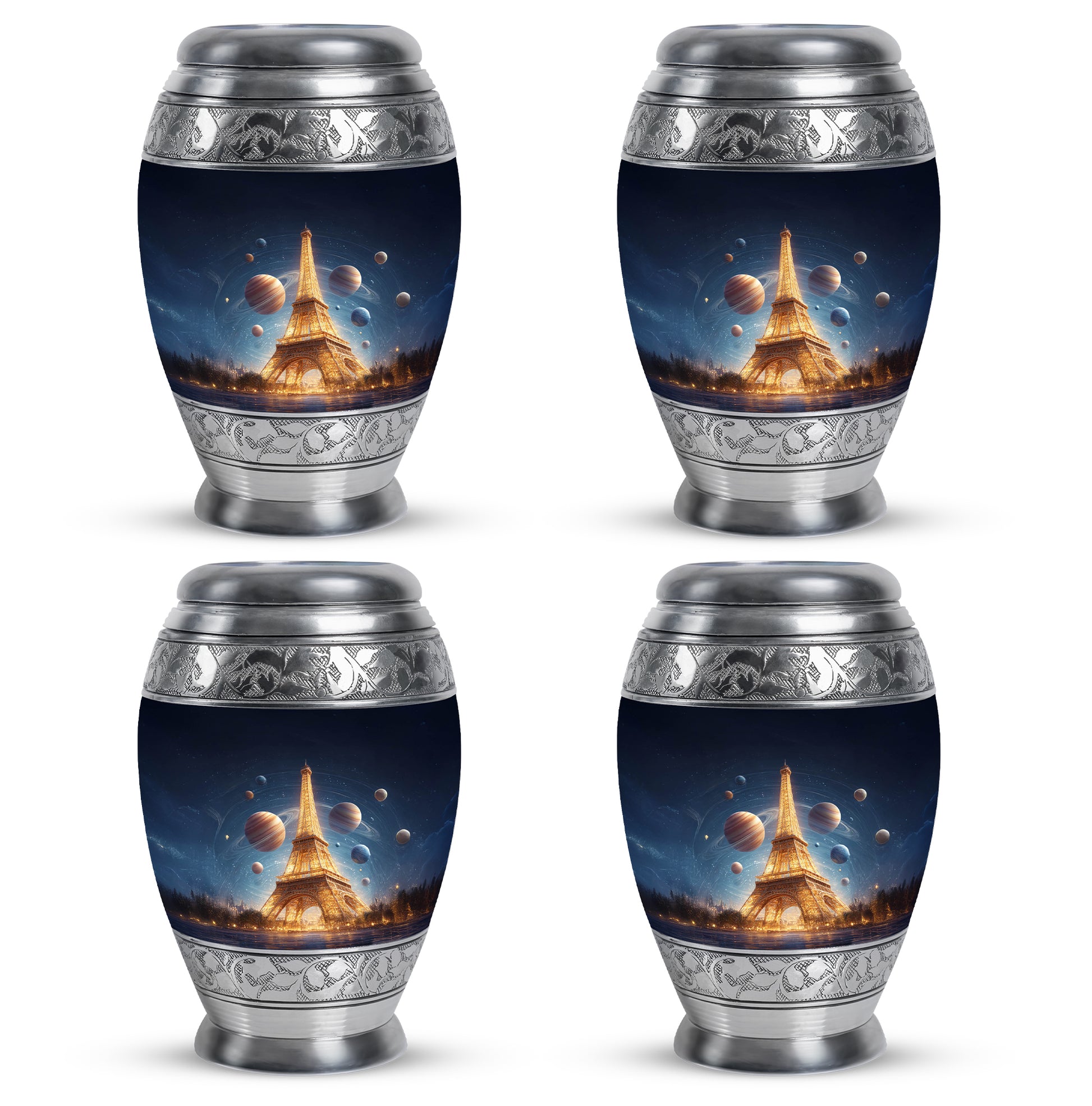 Slate Blue Eiffel Tower Cremation Urn urn with complimentary velvet bag - regal eiffel tower design with crown-inspired accents - 10 inch aluminum urn for cremated remains
