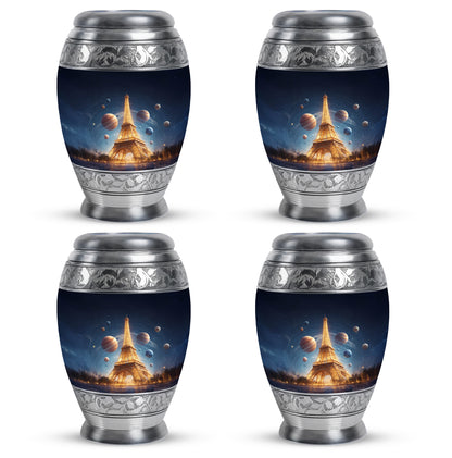 Slate Blue Eiffel Tower Cremation Urn urn with complimentary velvet bag - regal eiffel tower design with crown-inspired accents - 10 inch aluminum urn for cremated remains