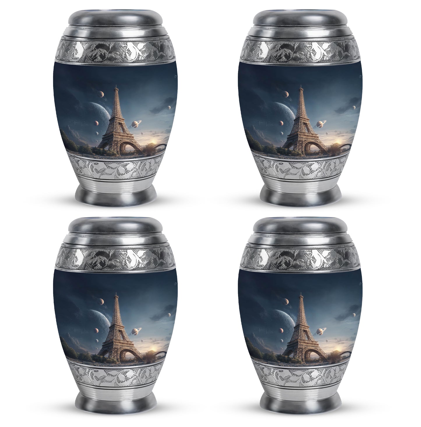 Azure Eiffel Tower Cremation Urn urn with complimentary velvet bag - regal eiffel tower design with crown-inspired accents - 10 inch aluminum urn for cremated remains