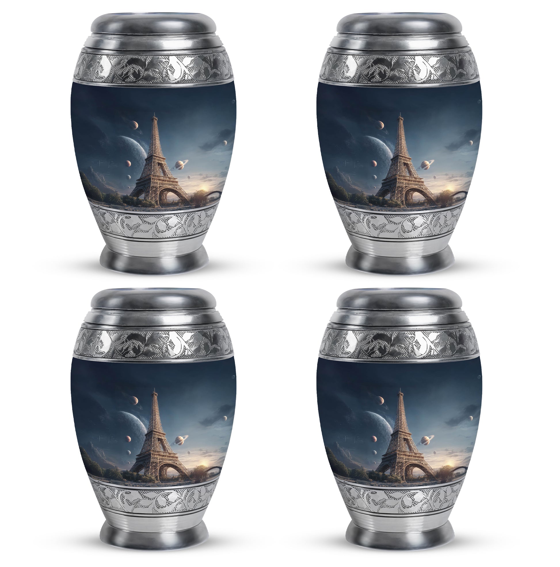 Azure Eiffel Tower Cremation Urn urn with complimentary velvet bag - regal eiffel tower design with crown-inspired accents - 10 inch aluminum urn for cremated remains