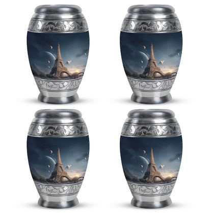Azure Eiffel Tower Cremation Urn urn with complimentary velvet bag - regal eiffel tower design with crown-inspired accents - 10 inch aluminum urn for cremated remains