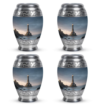 Slate Blue Eiffel Tower Cremation Urn urn with complimentary velvet bag - ornate monarch-style eiffel tower relief on brushed aluminum - 10 inch aluminum urn for cremated remains