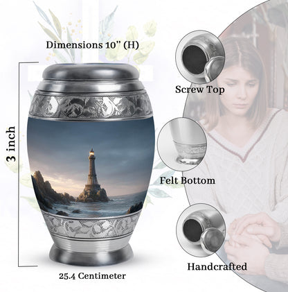 Icy Blue Eiffel Tower Cremation Urn lifestyle display on memorial shelf - regal eiffel tower design with crown-inspired accents - mini keepsake memorial for portion of cremation ashes